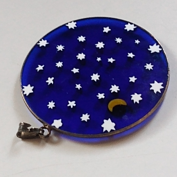 Antica Murrina Venezia Italian Murano Glass Blue Sky Stars Moon 2 Inch Pendant - Picture 8 of 8